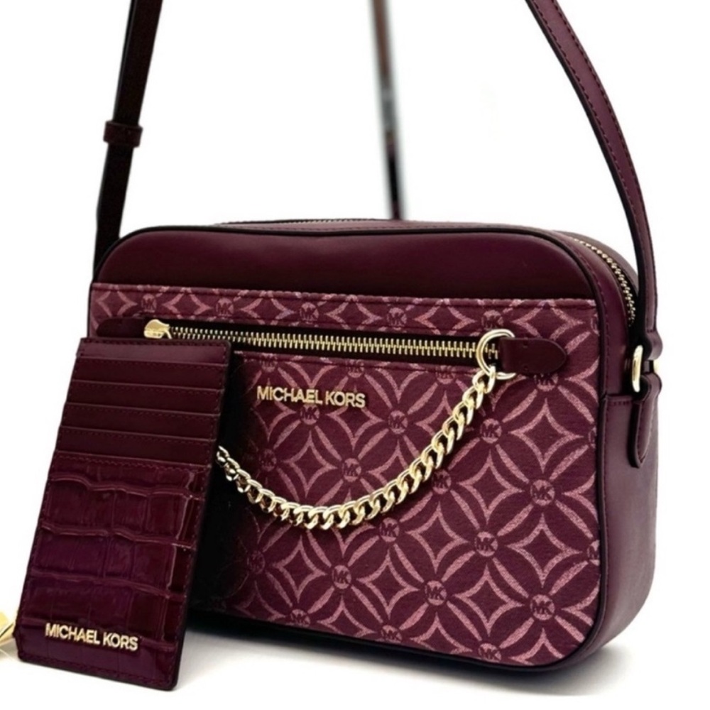 Michael Kors Large EW Crossbody Bag & Travel TZ Card Case Wallet Ox Blood Multi
